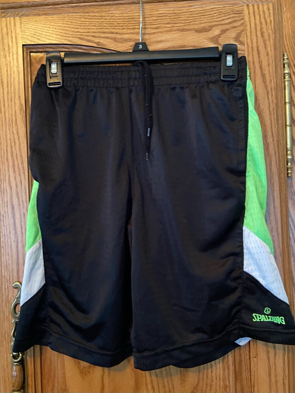 Spalding Black with Neon Green and White Boys' Athletic Shorts